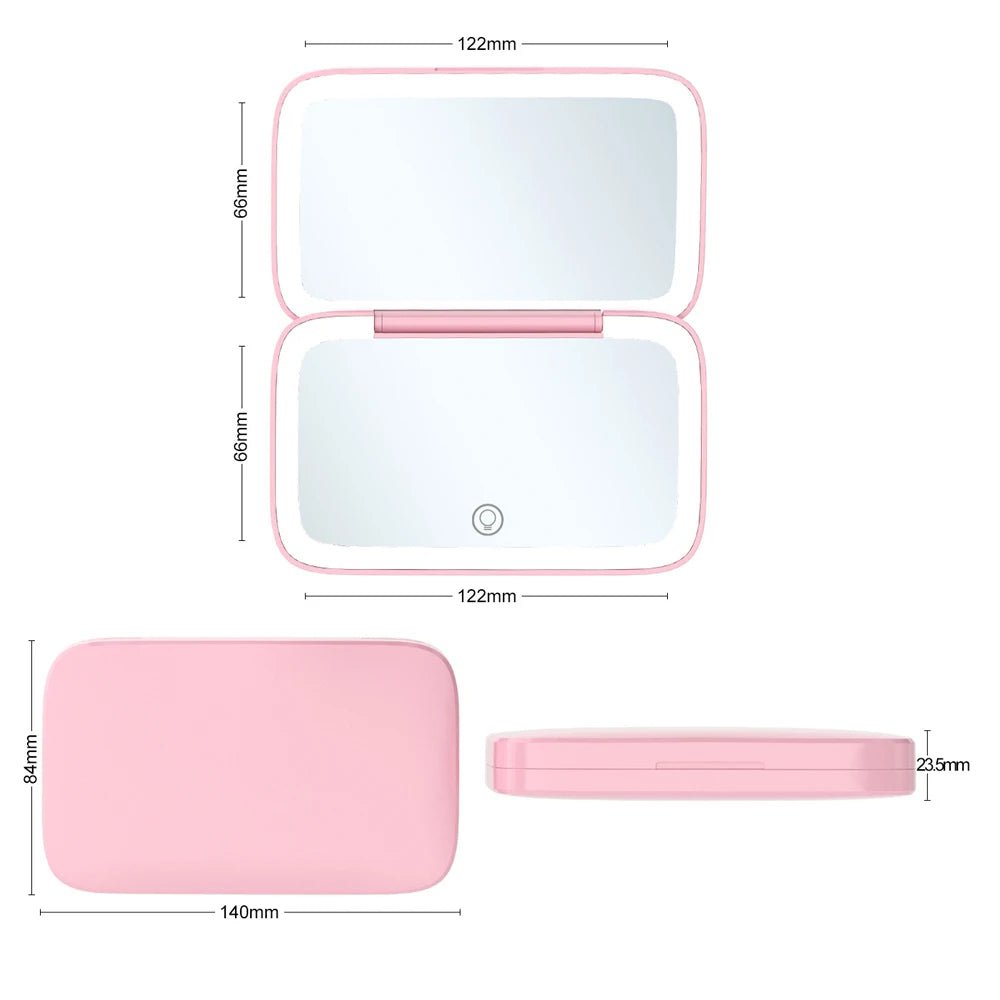 Rechargeable LED Makeup Mirror with 5X Magnification, Compact Pocket Travel Design, Dual-Sided for Aesthetic Vanity, Cosmetic Tools