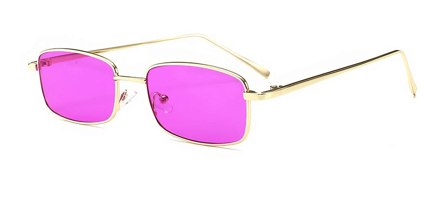 Rectangular Square Retro Gold Frame HipHop Glasses Pink/Gold / Resin