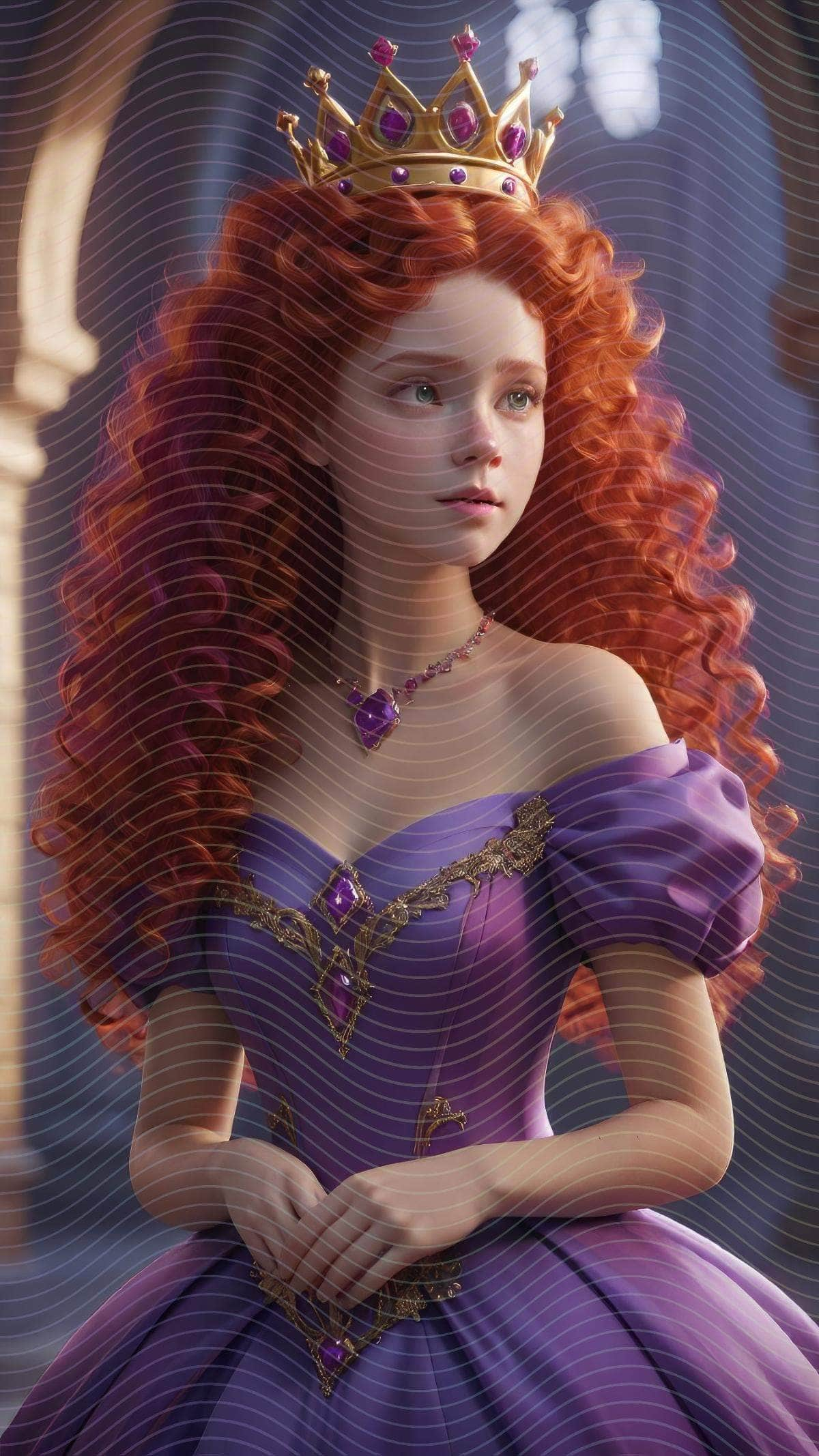 Red Hair Princess in Purple Gown