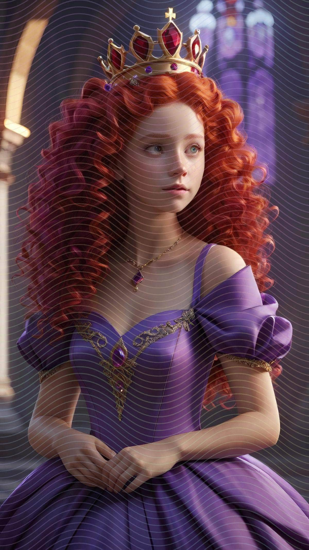 Red Hair Princess in Purple Gown