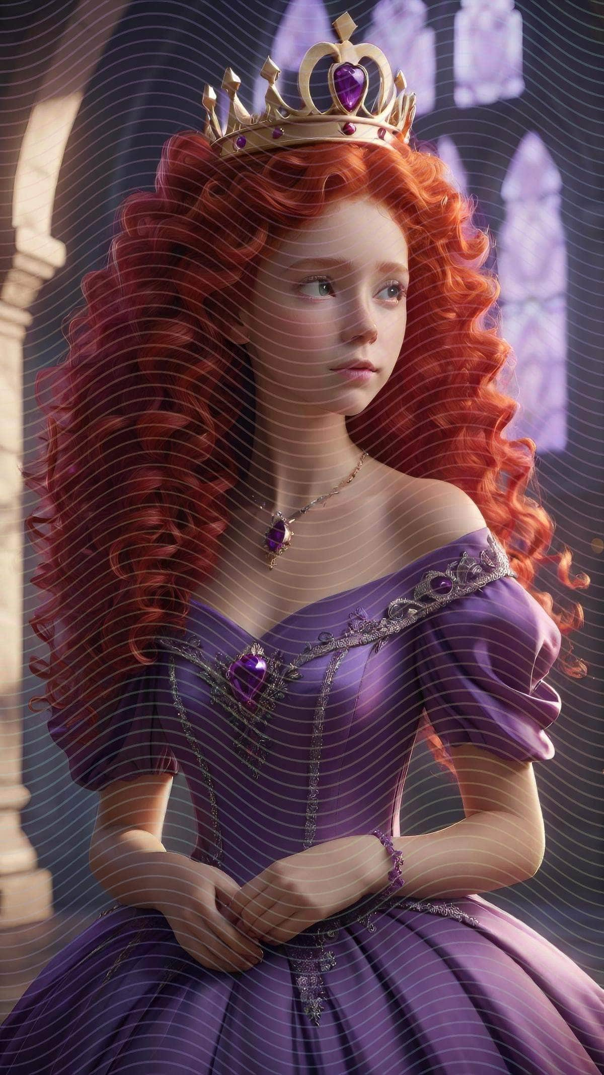 Red Hair Princess in Purple Gown