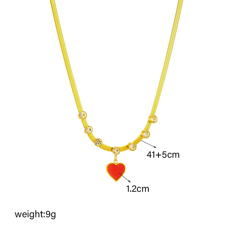 Red Heart Pendant Necklace - Women's Fashionable Zircon Flat Snake Chain, Non-fading Jewelry Gift N2069