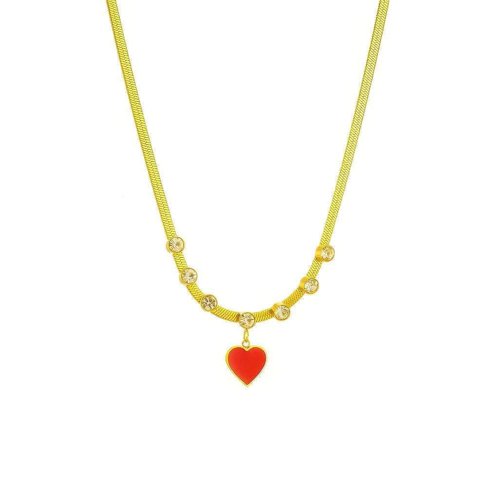 Red Heart Pendant Necklace - Women's Fashionable Zircon Flat Snake Chain, Non-fading Jewelry Gift N2069