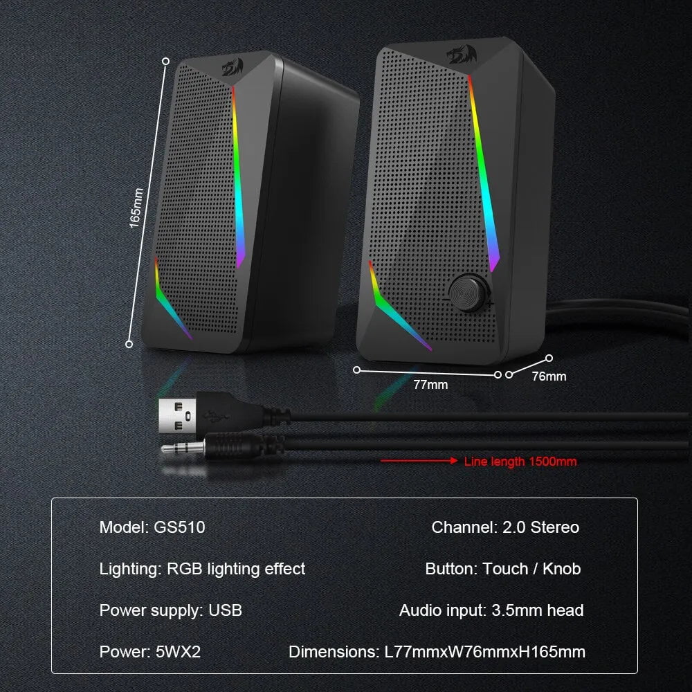 REDRAGON Waltz GS510: 2.0 Stereo RGB Gaming Speakers for PC Black