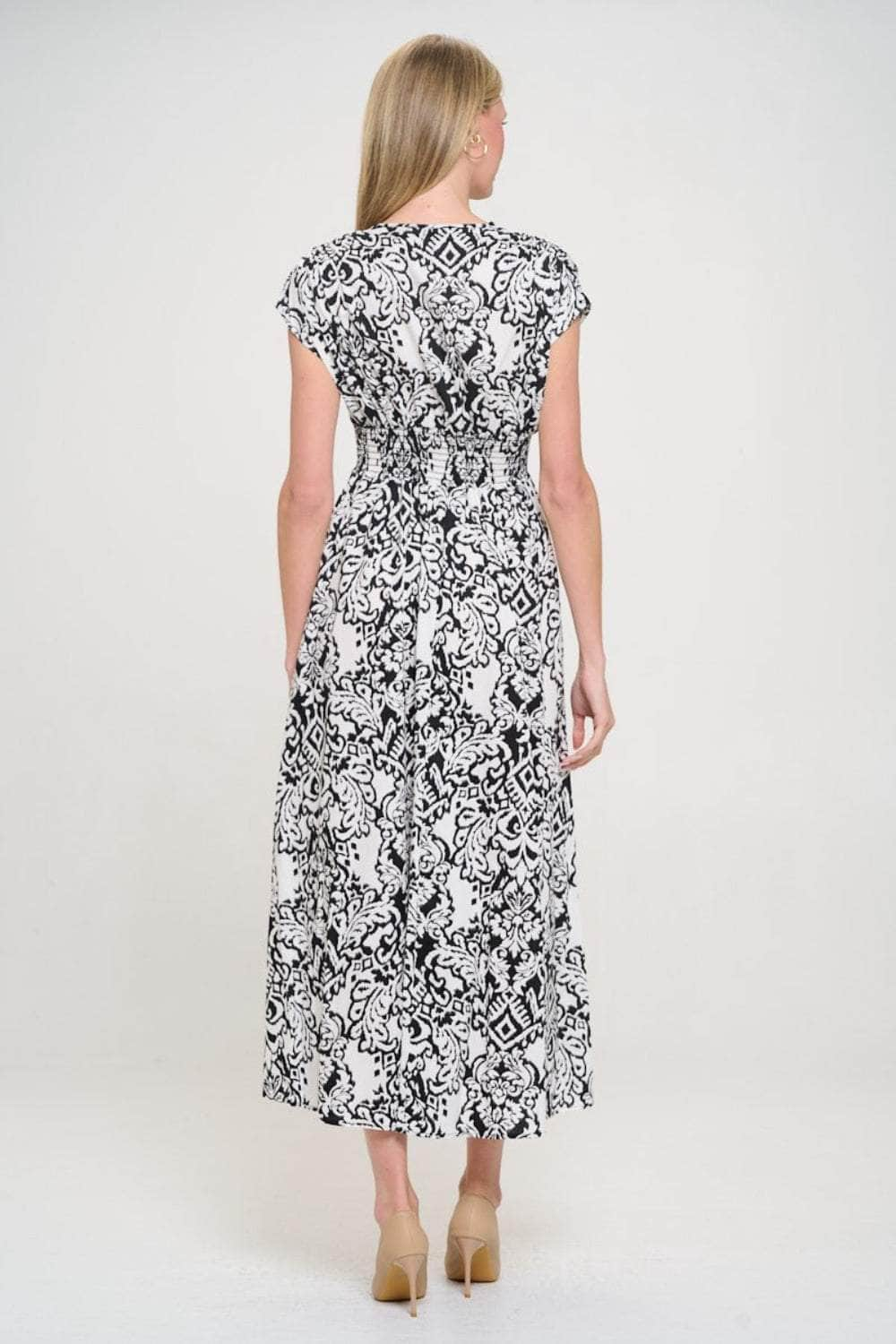 RENEE C Printed Smocked Waist Maxi Dress