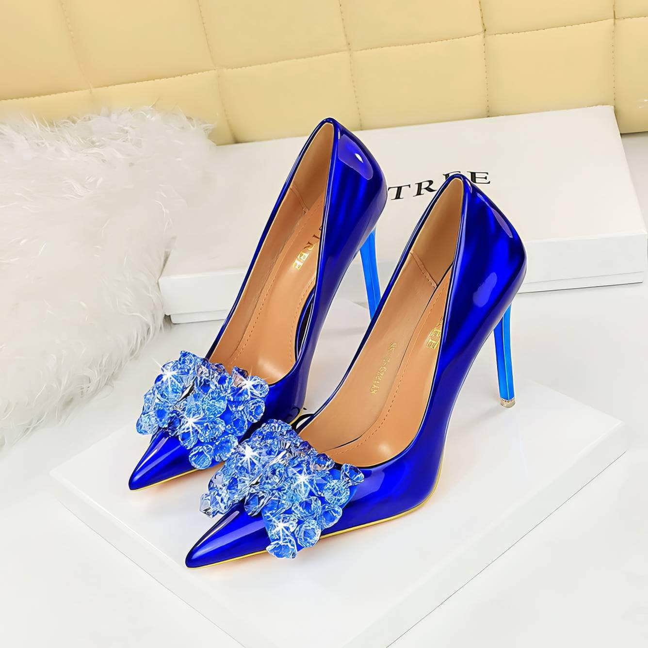 Resin Rhinestone Bow Stiletto Heels