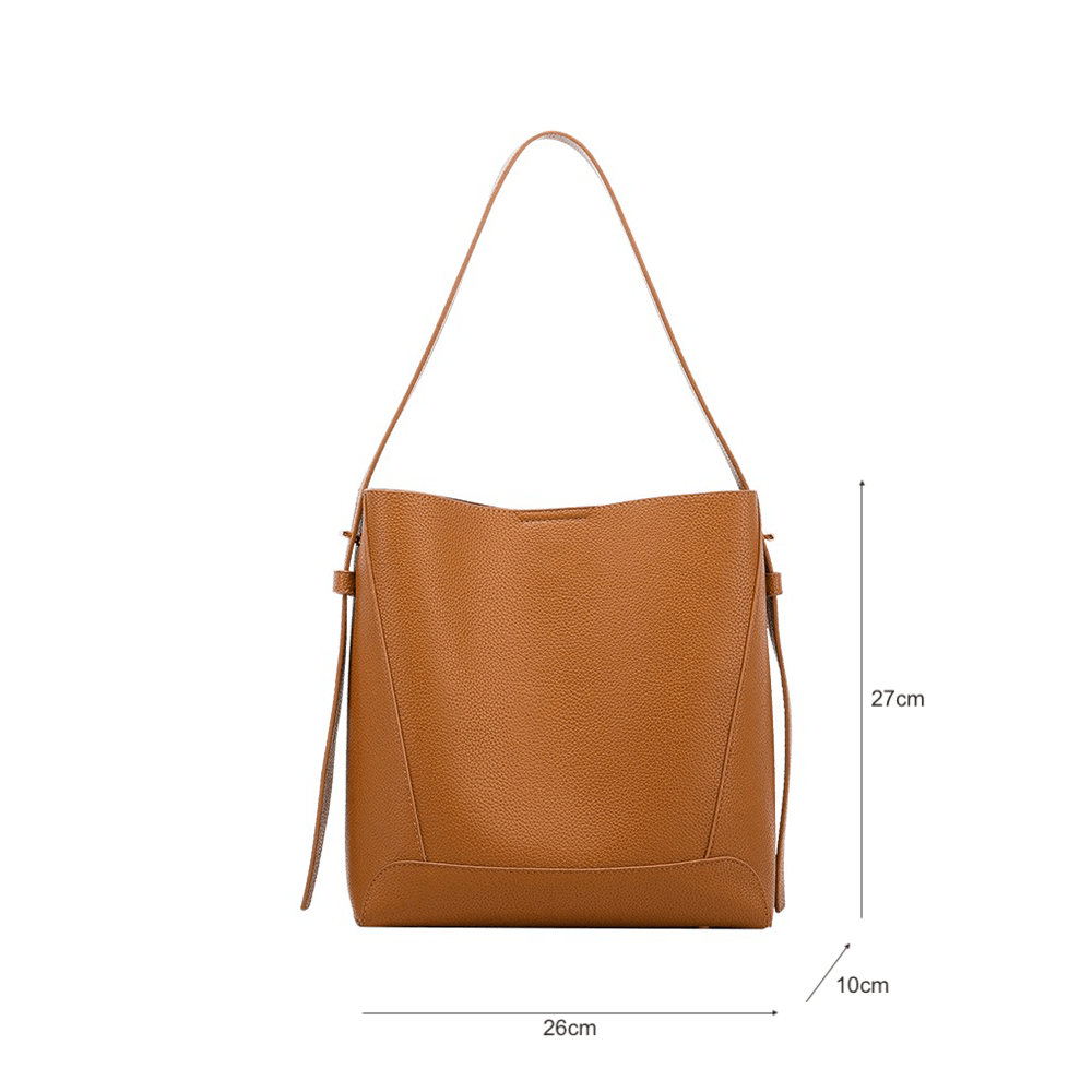 Retro Bucket Leather Shoulder Wide Strap Bag