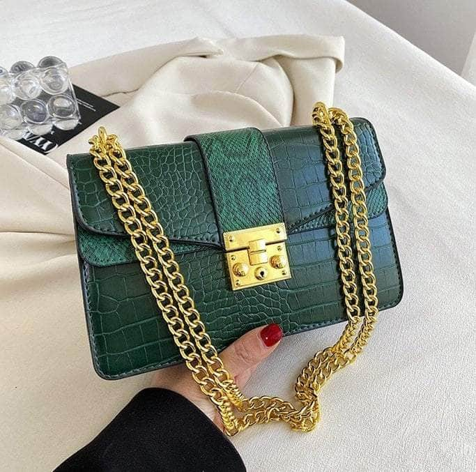 Retro Crocodile Pattern Chain Purse Green