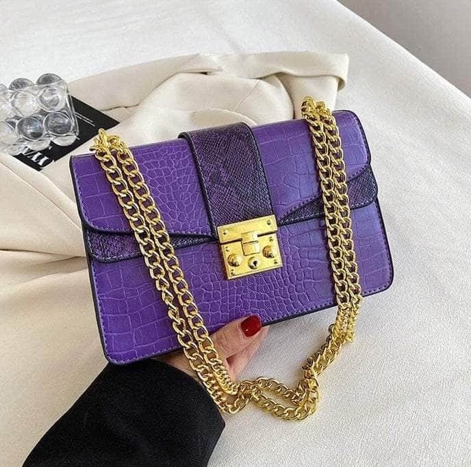 Retro Crocodile Pattern Chain Purse Purple