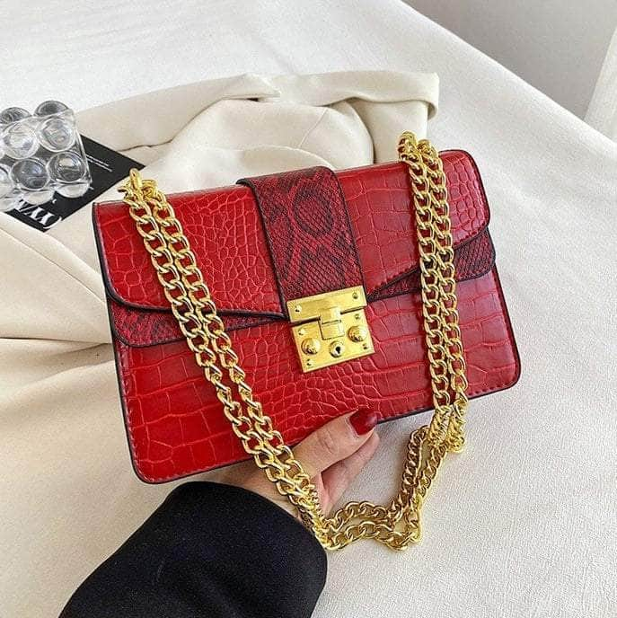 Retro Crocodile Pattern Chain Purse Red