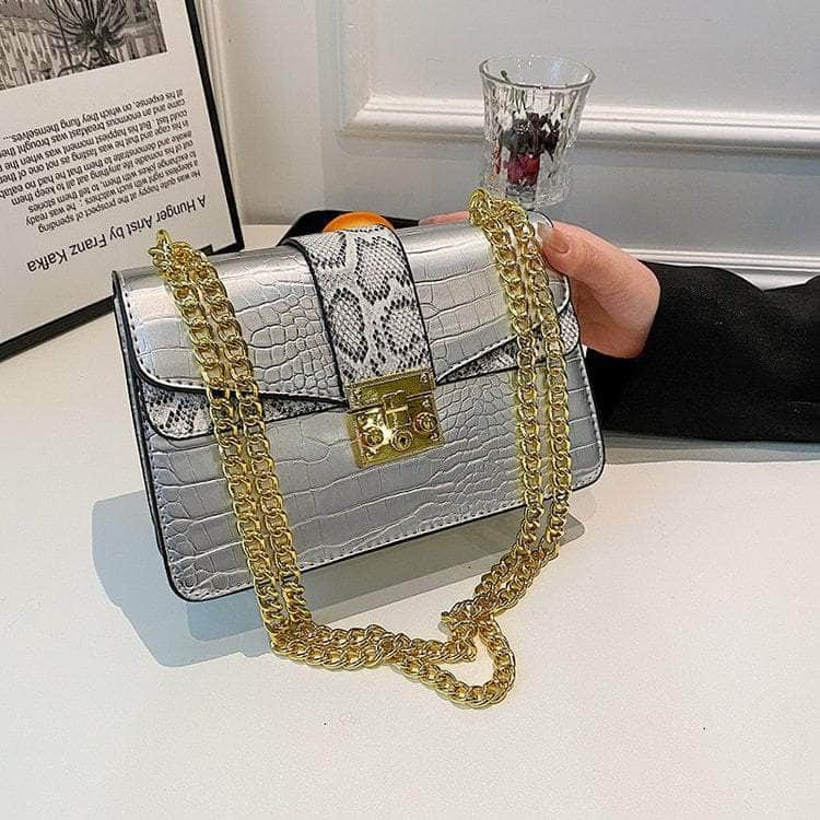 Retro Crocodile Pattern Chain Purse Silver