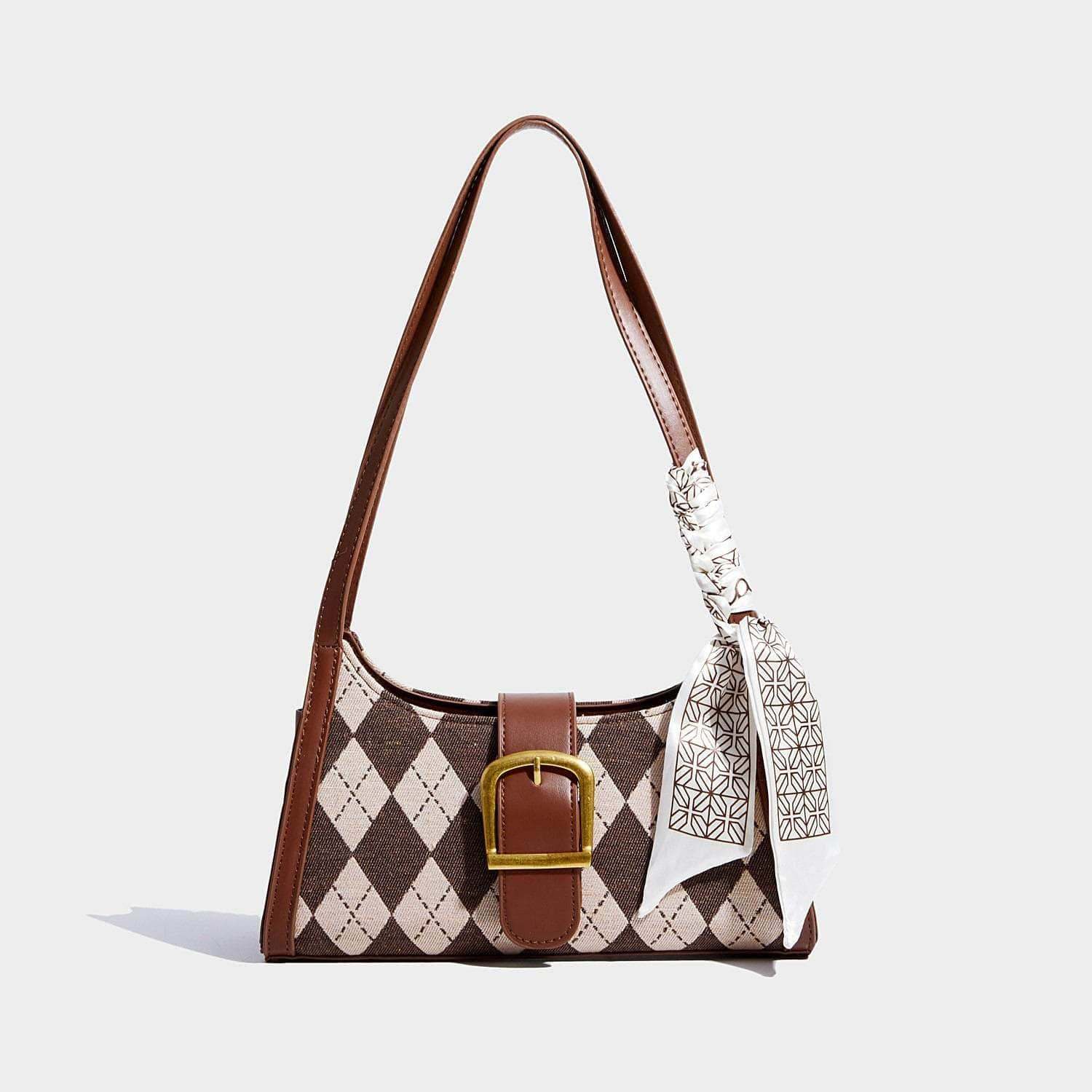 Retro Diamond-Coated Armpit Bag Brown