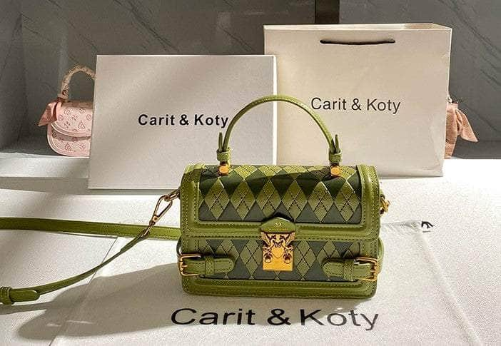 Retro Diamond Pattern Mini Handbag Green