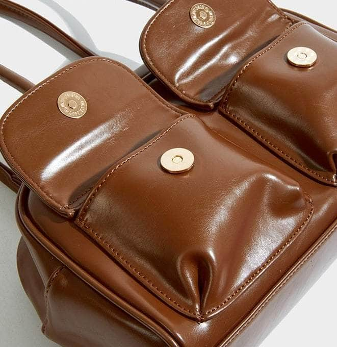 Retro Double Pocket Leather Underarm Bag