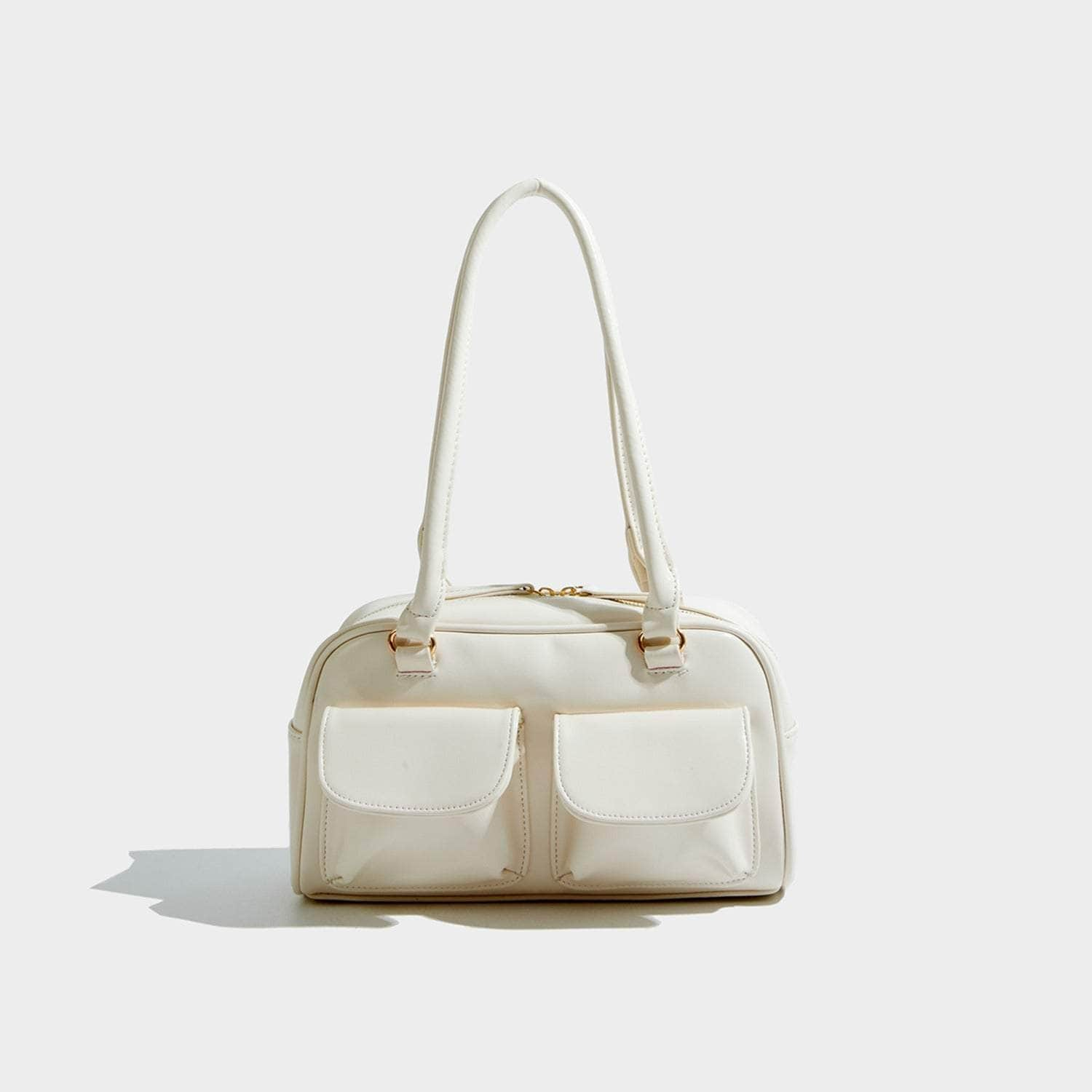 Retro Double Pocket Leather Underarm Bag Ivory