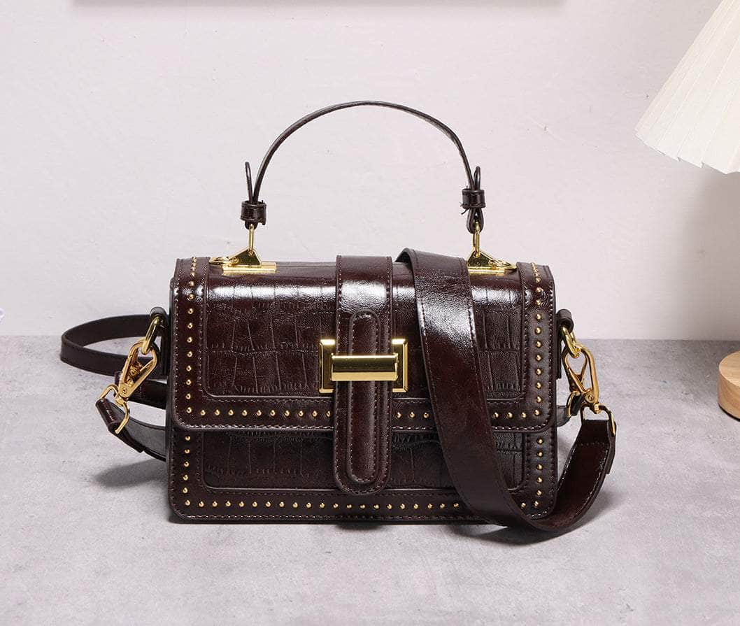 Retro Leather Shoulder Handbag Brown