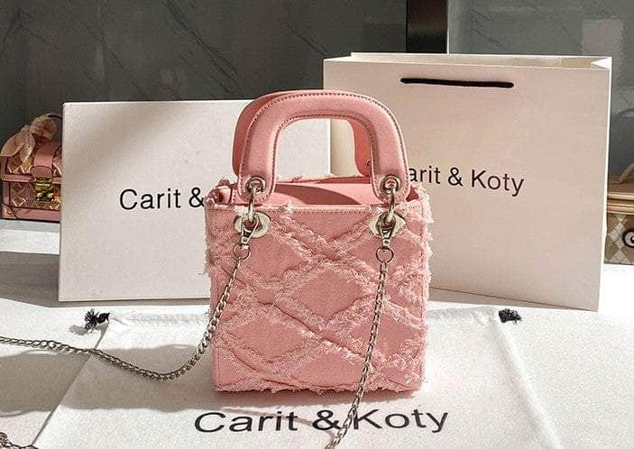 Retro Mini Cannage Handbag with Fur Detailing Pink