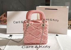 Retro Mini Cannage Handbag with Fur Detailing Pink