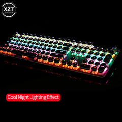 Retro Punk Gaming Mechanical Keyboard - USB Wired, LED, 23 RGB Backlit Modes, Green Axis, 104 Keys, Full Keypad for Computer Game