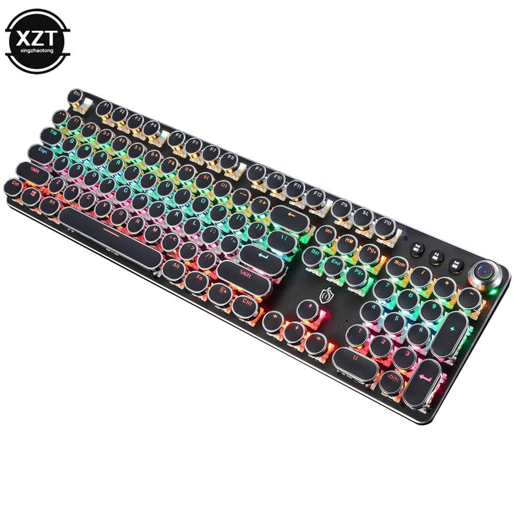 Retro Punk Gaming Mechanical Keyboard - USB Wired, LED, 23 RGB Backlit Modes, Green Axis, 104 Keys, Full Keypad for Computer Game black