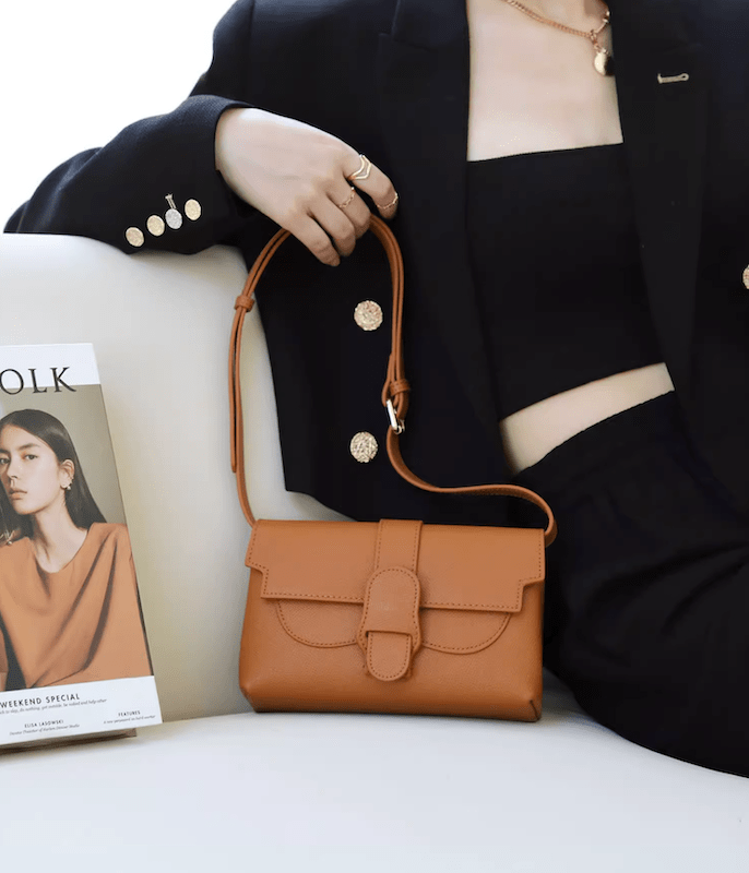 Retro Square Leather Crossbody Shoulder Grain Bag