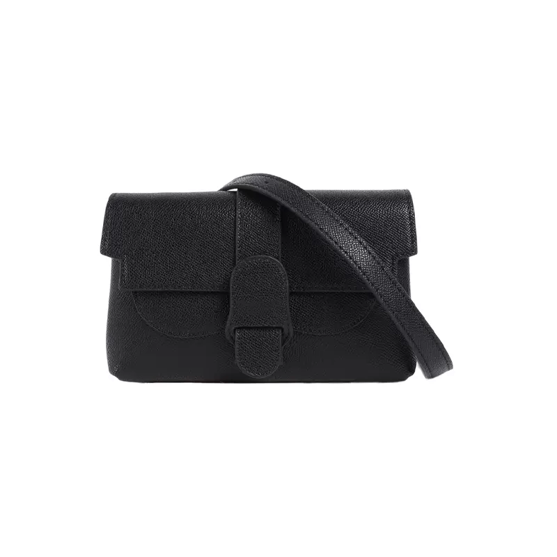 Retro Square Leather Crossbody Shoulder Grain Bag Black