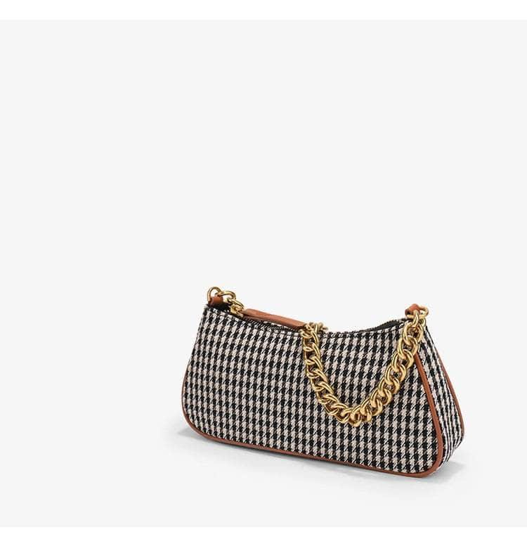 Retro Twist Shoulder Bags with Houndstooth Design