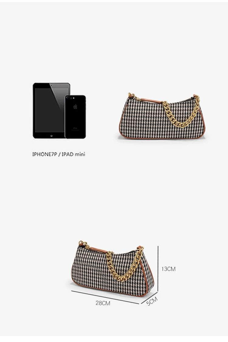 Retro Twist Shoulder Bags with Houndstooth Design