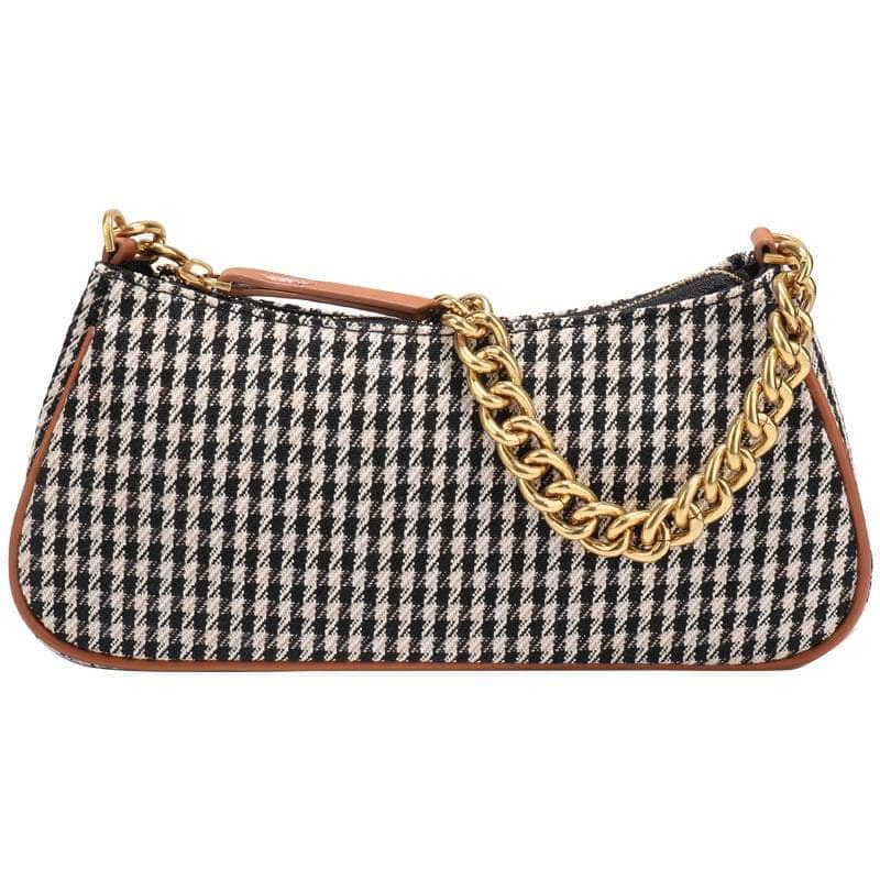 Retro Twist Shoulder Bags with Houndstooth Design