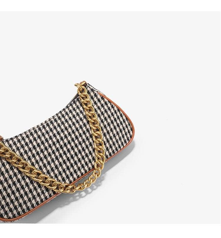 Retro Twist Shoulder Bags with Houndstooth Design