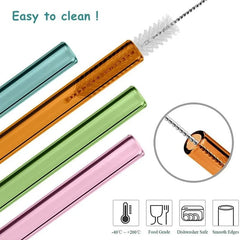 Reusable Glass Straws - Eco-friendly Drinking Straws for Smoothies, Milkshakes, Tea, Juice, Cocktails - Multi-Color Mixed Set with Brush