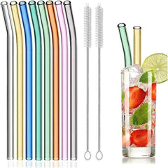 Reusable Glass Straws - Eco-friendly Drinking Straws for Smoothies, Milkshakes, Tea, Juice, Cocktails - Multi-Color Mixed Set with Brush