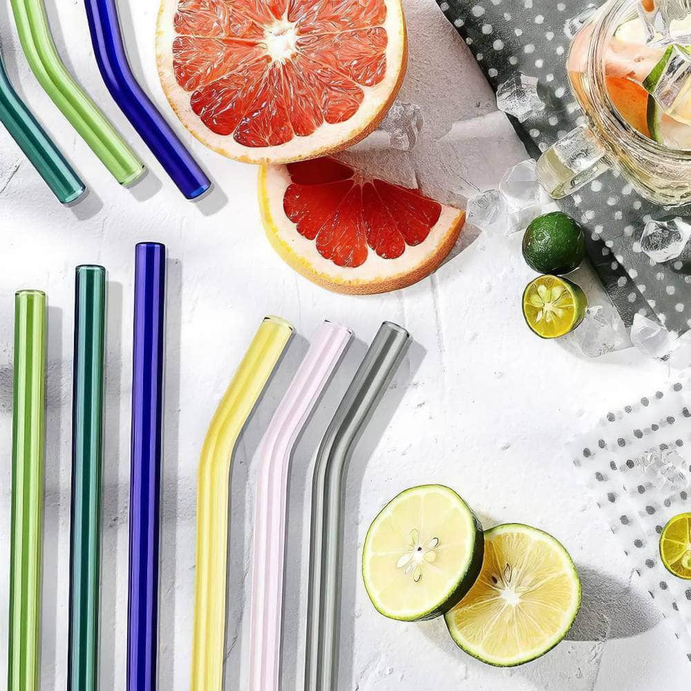 Reusable Glass Straws - Eco-friendly Drinking Straws for Smoothies, Milkshakes, Tea, Juice, Cocktails - Multi-Color Mixed Set with Brush