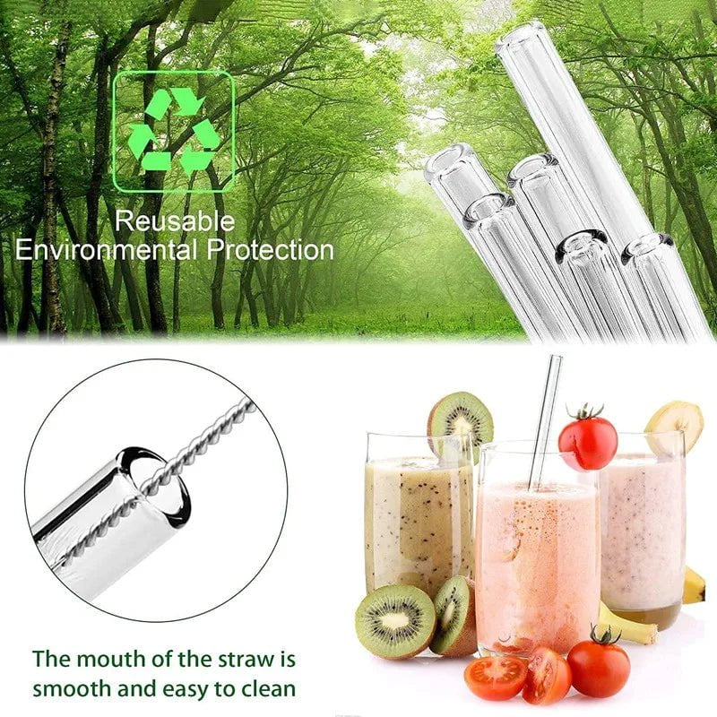 Reusable Glass Straws - Eco-friendly Drinking Straws for Smoothies, Milkshakes, Tea, Juice, Cocktails - Multi-Color Mixed Set with Brush