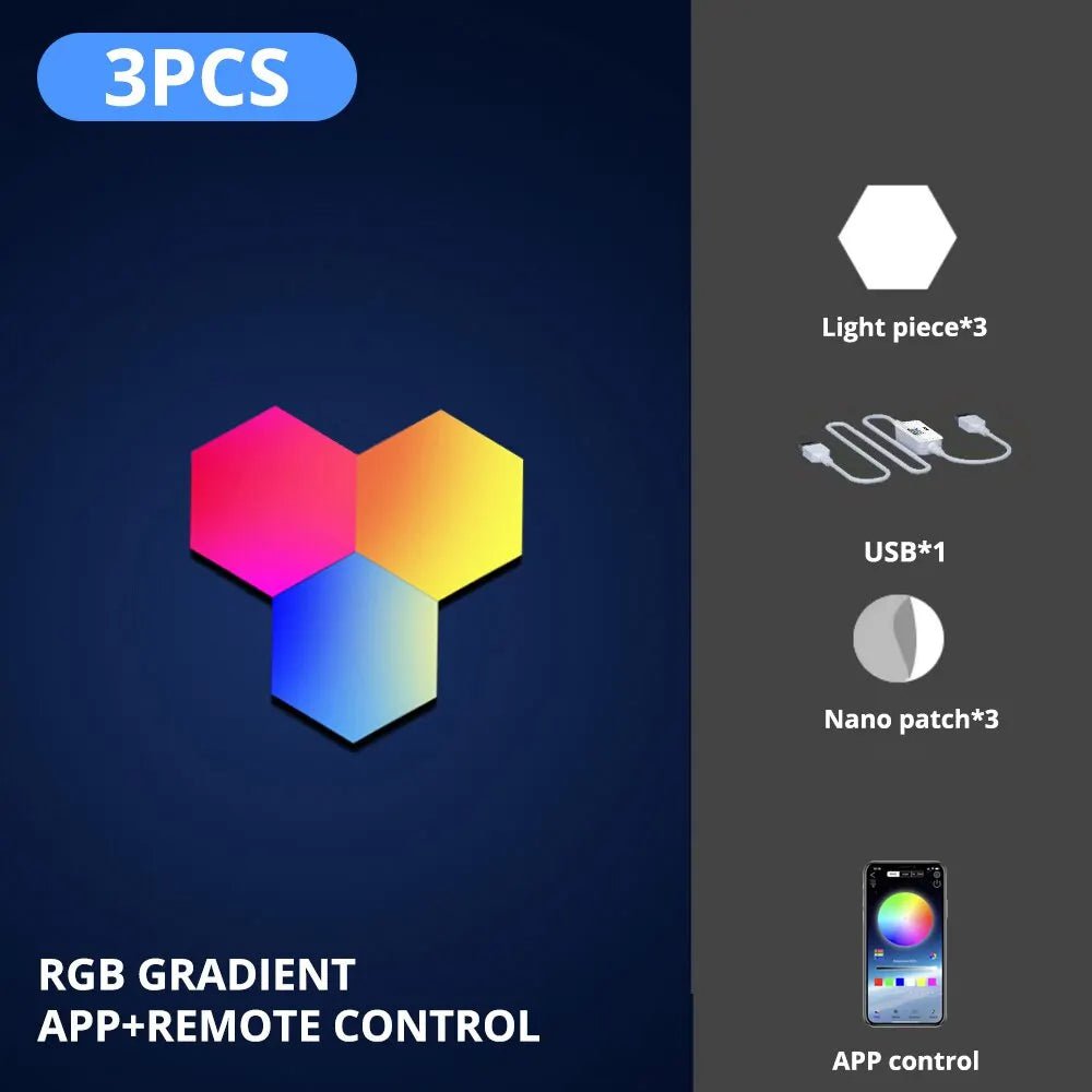 RGB Hexagonal Wall Lamp: Music Sync, DIY Shape, APP Control 3PCs / BT Wireless