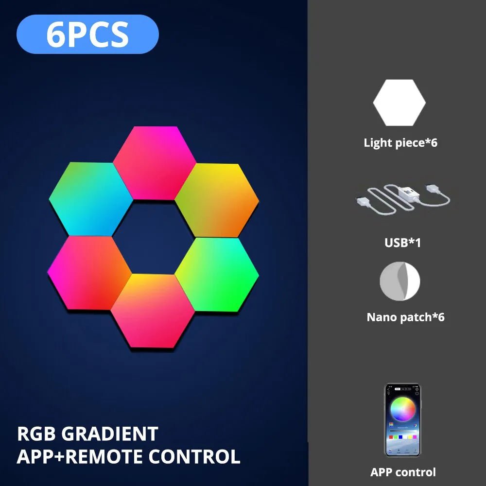 RGB Hexagonal Wall Lamp: Music Sync, DIY Shape, APP Control 6PCS / BT Wireless