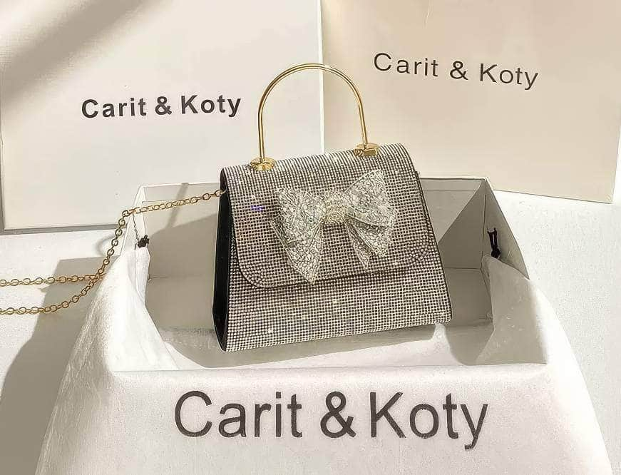 Rhinestone Bow Deco Sparkling Top Handle Handbag