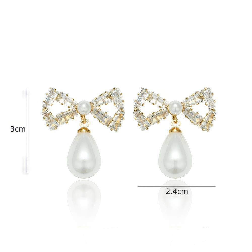 Rhinestone Bow Drop Minimalist Earrings