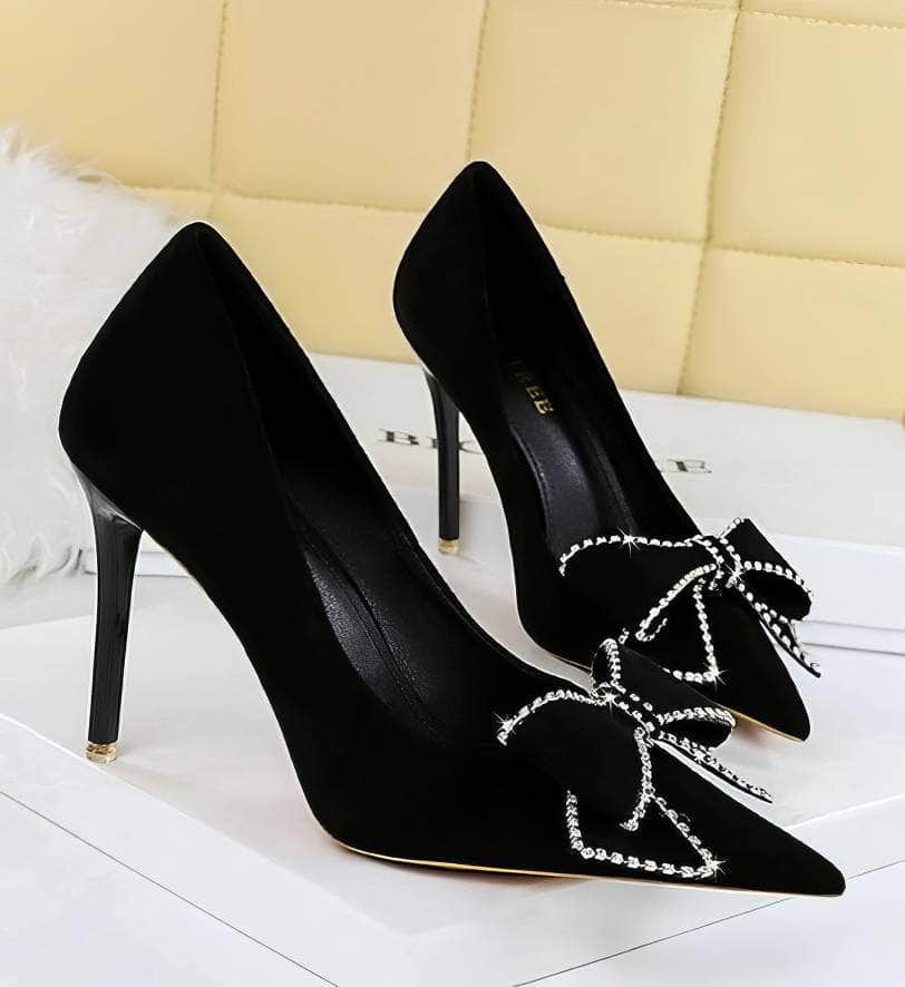 Rhinestone Bow Pointy Toe Stiletto Heels