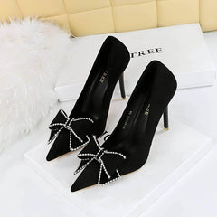 Rhinestone Bow Pointy Toe Stiletto Heels