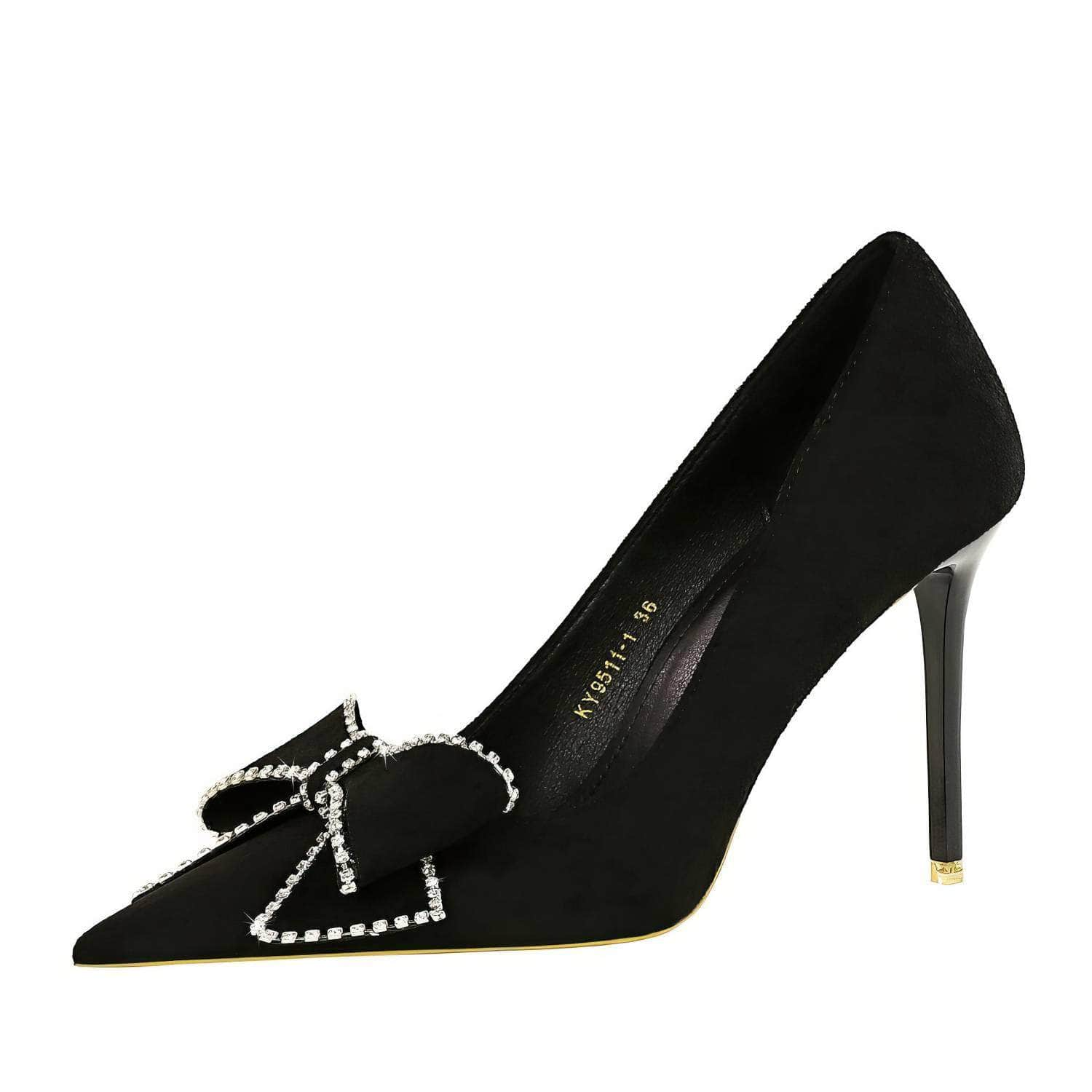 Rhinestone Bow Pointy Toe Stiletto Heels EU 33 / Black / 10.5CM