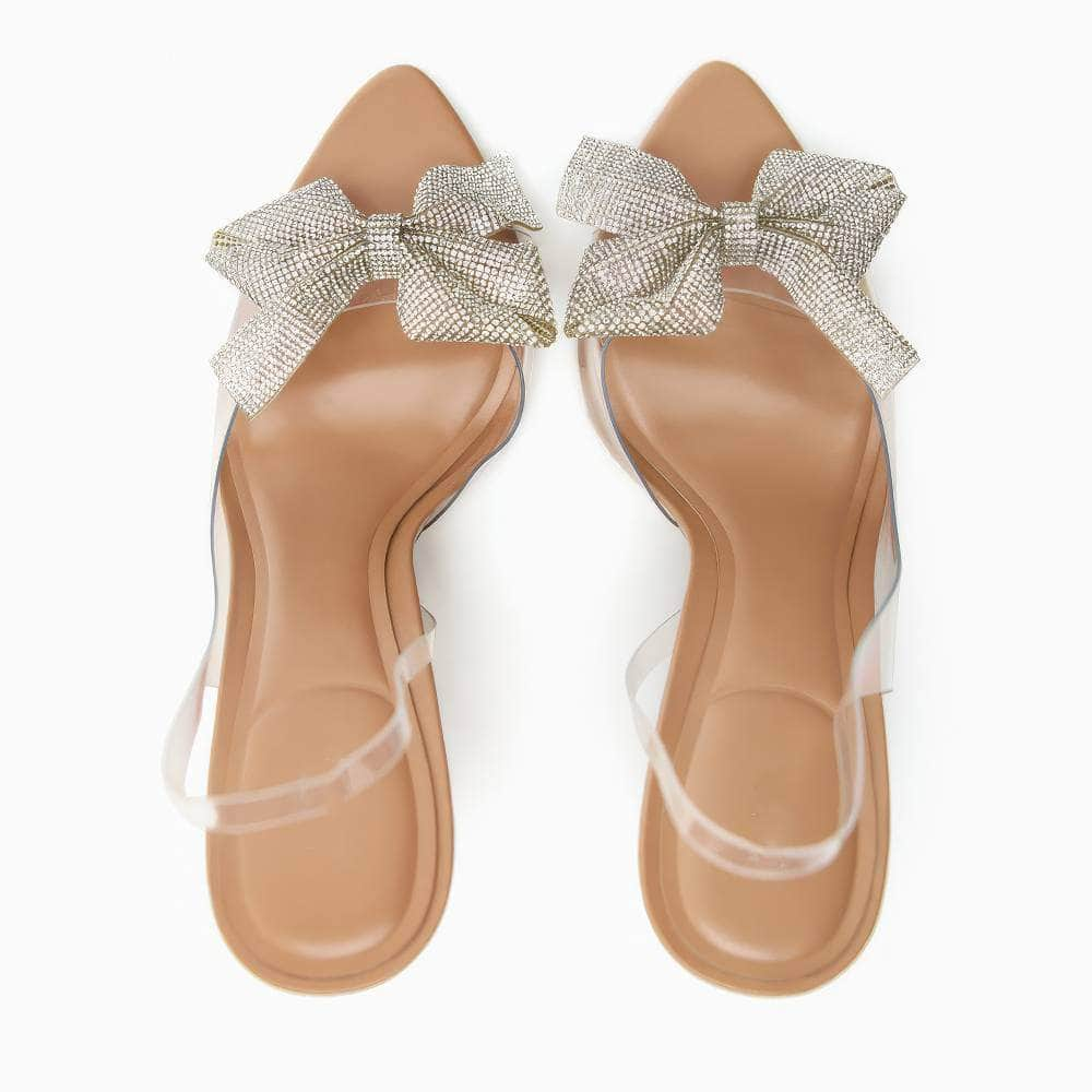 Rhinestone Bow Trimmed Vinyl Sandal Heels