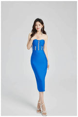 Rhinestone Bustier Bodycon Midi Dress S / Blue