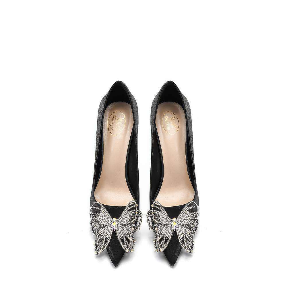 Rhinestone Butterfly Embellished Pointy Toe Heels