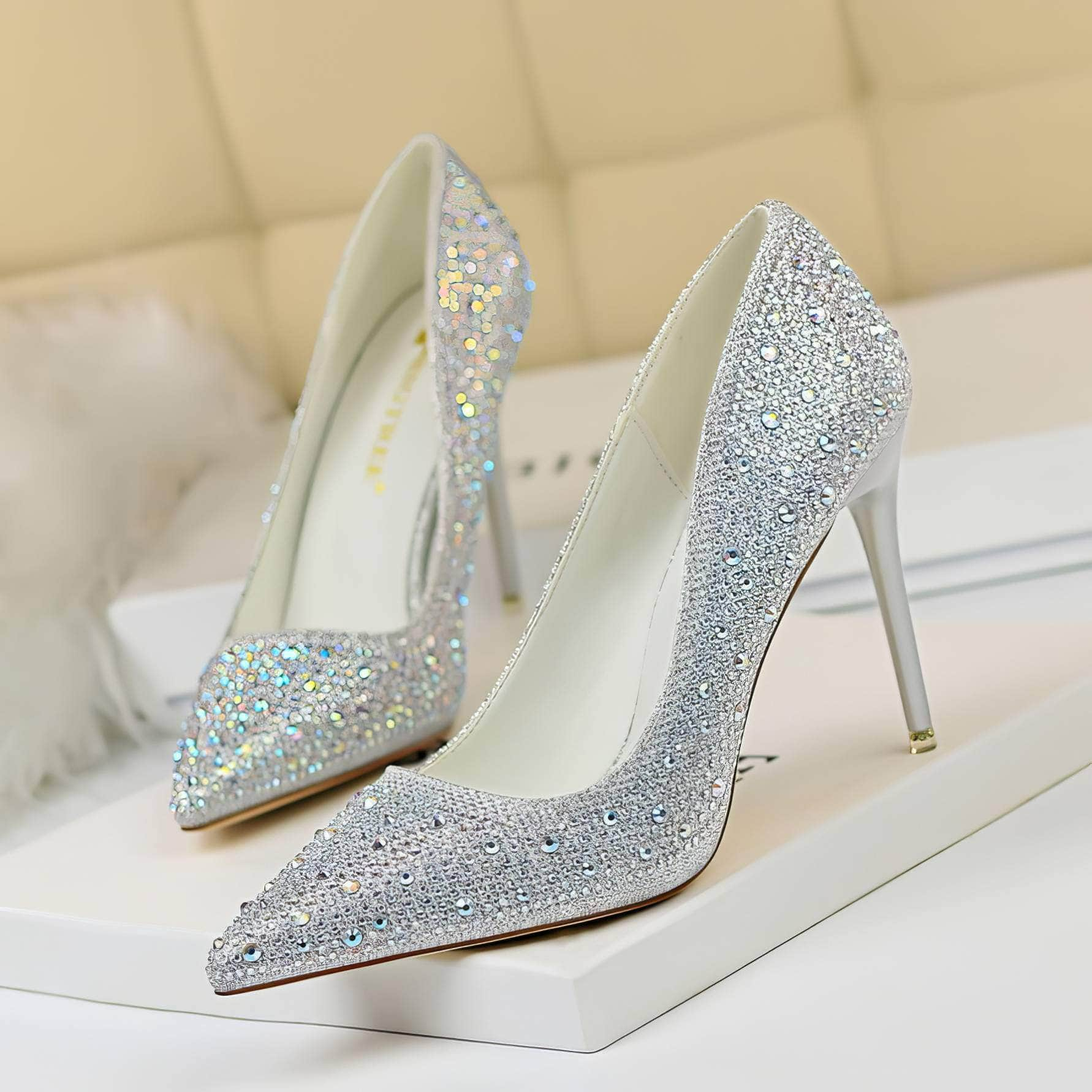 Rhinestone Crystal Stiletto Court Heels