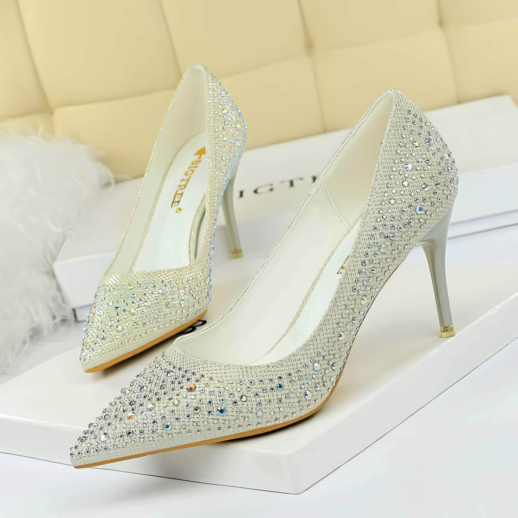 Rhinestone Crystal Stiletto Court Heels