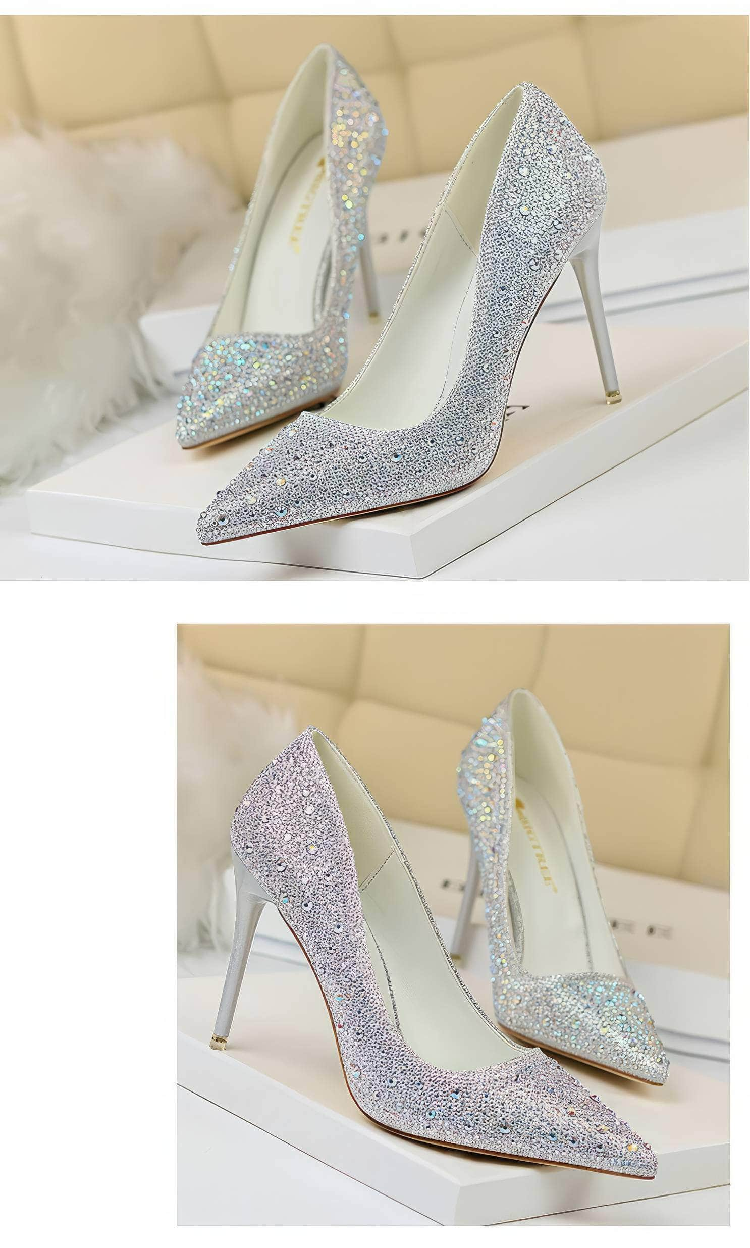 Rhinestone Crystal Stiletto Court Heels