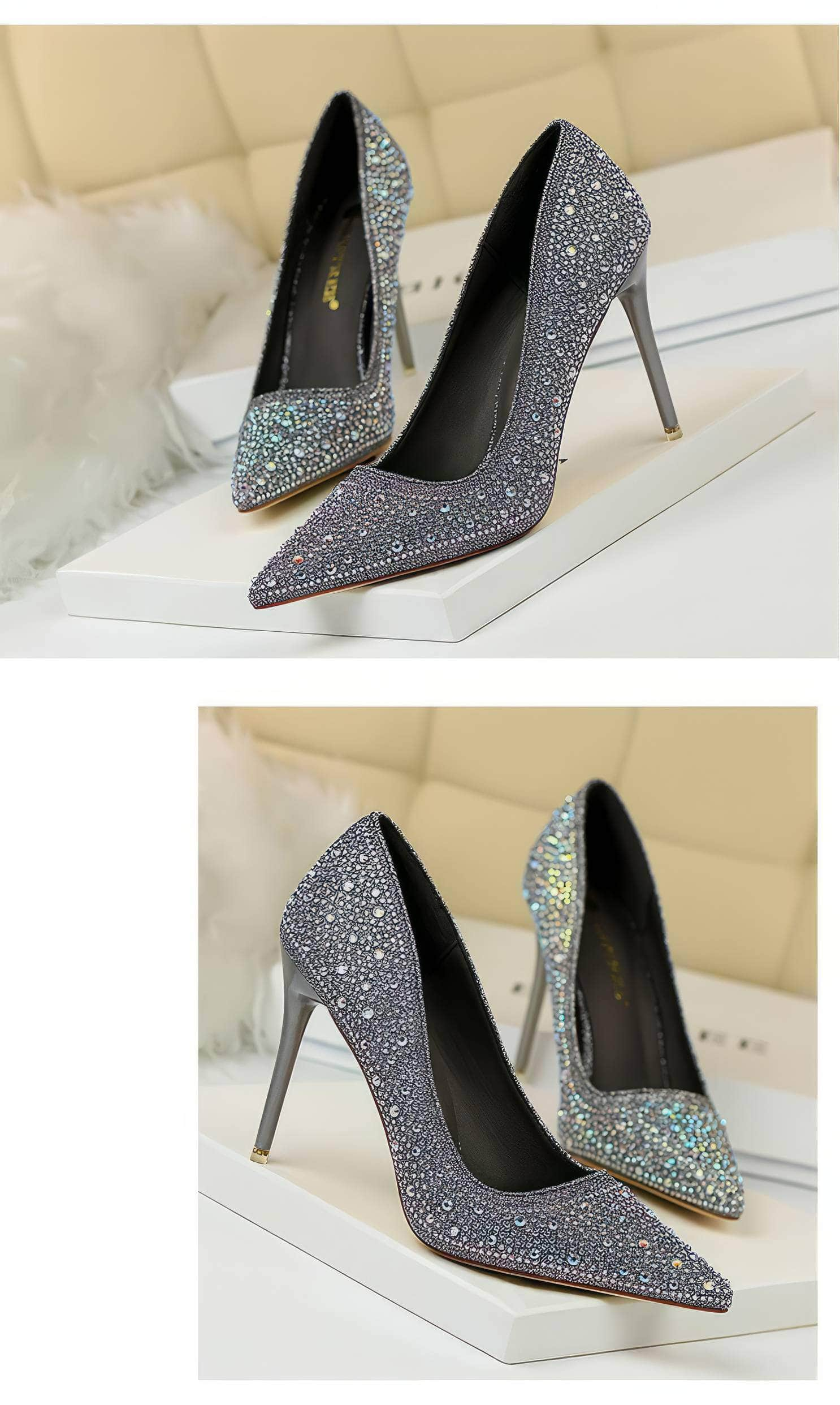 Rhinestone Crystal Stiletto Court Heels