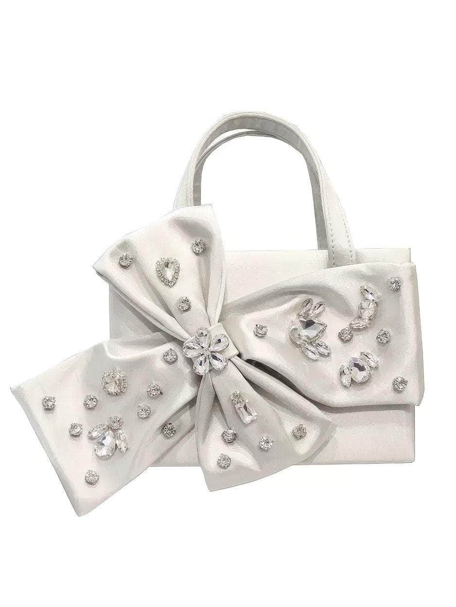Rhinestone Decorated Bow Detailed Top Handle Bag