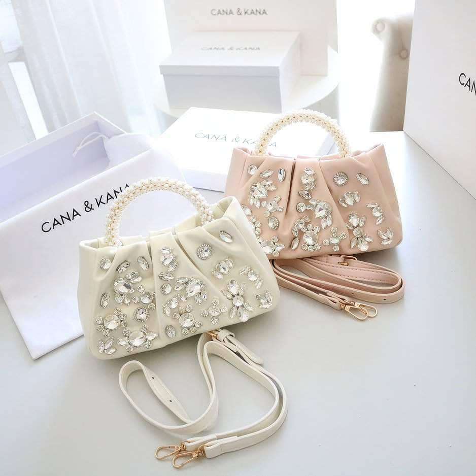 Rhinestone Decorated Pearl Hobo Clutch Bag